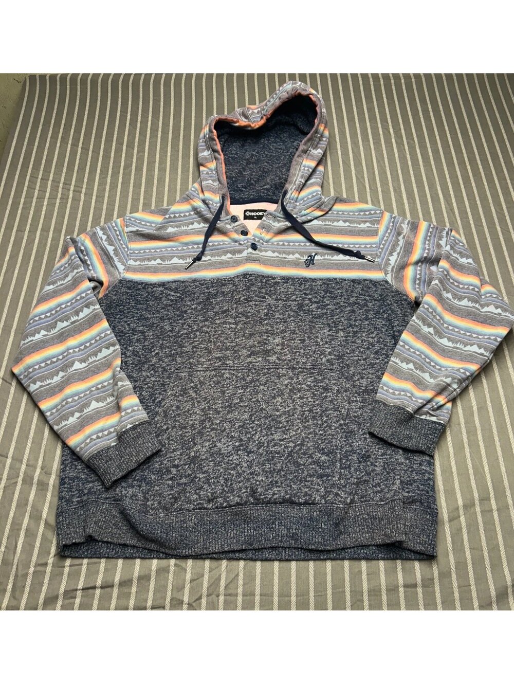 Hooey "Jimmy" Navy Blue Aztec Print Hoodie Men's XL